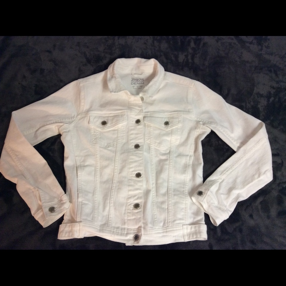Zara White Denim Jean Jacket Distressed Size XS